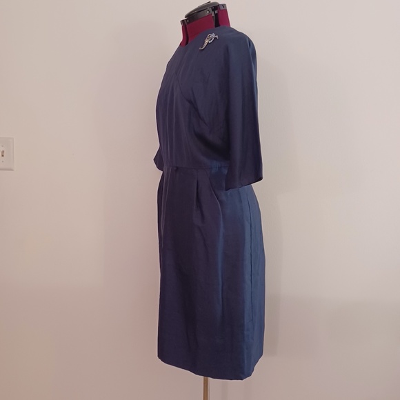 Vintage 1960s A Mendel Creation Size 20 Round Neck 3/4 Sleeve Blue Sheath Dress - Picture 4 of 11